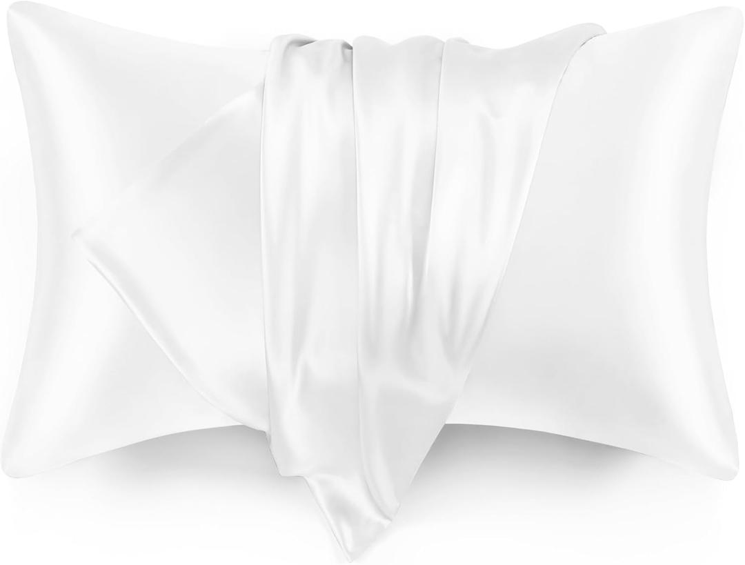 Love's cabin Satin Pillowcase Set of 2 King Size 20x36, Cooling Pillow Covers for Hair and Skin, Silky Smooth with Envelope Closure, Similar to Silk, White
