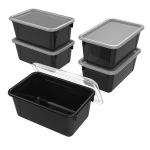 Storex Small Cubby Bin with Cover, Black, Pack of 5