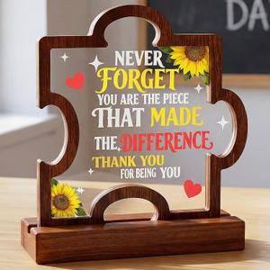 Qunclay Inspirational Gift Ideas Thank You Gifts for Teacher Coworkers Employee Appreciation Gifts Acrylic Sign with Wooden Stand for for Office Desk Table Shelf Never Forget the Difference You Maker