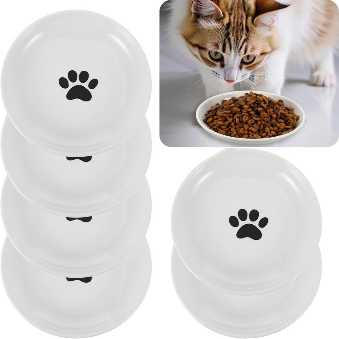 6 Pack Cat Food Bowl, Ceramic Cat Bowls, Anti Whisker Fatigue Cats Bowl Set, 5.9 Inches Shallow Wide Kitten Plates for Food and Water
