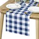 Hiasan Buffalo Plaid Table Runner, Classic Farmhouse Tabletop Collection, Waterproof Table Runner for Kitchen Dining, Banquet, Restaurant, Outdoor Use, 14W x 60L, Navy Blue and White, 1 Piece