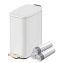 KUK Slim Bathroom Trash Can with Lid, 1.6 Gal / 6L Stainless Steel Small Garbage Bin with Detachable Inner Bucket, Step Pedal, Silent Close, Wastebasket for Toilet, Bedroom, Home, Office (White)