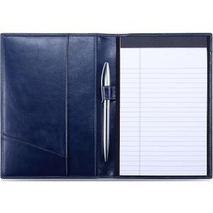 Leather Junior Padfolio for Men & Women with Pen Loop, Italian Calfskin, Business Portfolio Notebook Folder (Antiqued Blue)