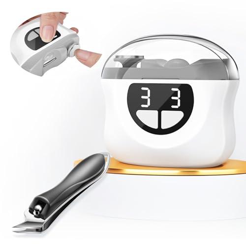 Electric Nail Clipper, 2 in 1 Improved Nail Clippers Set, 2026 Improved Automatic Nail File Trimmer with Polishing for Kids, Adult, Seniors, Men, Caregivers (Gift Oblique Nail Clippers)-Grey