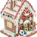 Gingerbread House Decoration, Battery-Operated Light-Up Gingerbread House, Classic Gingerbread Christmas Village Figurines, Handmade Decorations (Style 1)