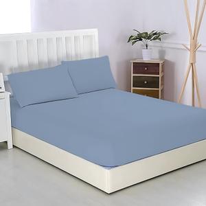 Charlottely Hues 1000 Thread Count Fitted Sheet - 100% Egyptian Cotton Long-Staple Breathable Sateen Weave All Around Elastic Fit - Mattress Fit Upto 18Inch Deep Pocket Fitted Sheet - Queen (Sky Blue)