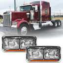 LED DRL Headlights for Kenworth T400 T600 T800 W900 K100 C500 Peterbilt 378 379 Front Headlight Assembly [Included All Bulbs] OE Replacement Driver Left and Passenger Right Side DOT Approved