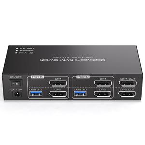 Displayport KVM Switch 2 Monitors 2 Computers 4K@144Hz USB3.0 KVM Switch for 2 Computers Share Dual Displays and 4 USB Devices Support Extended/Copy Mode with Desktop Controller
