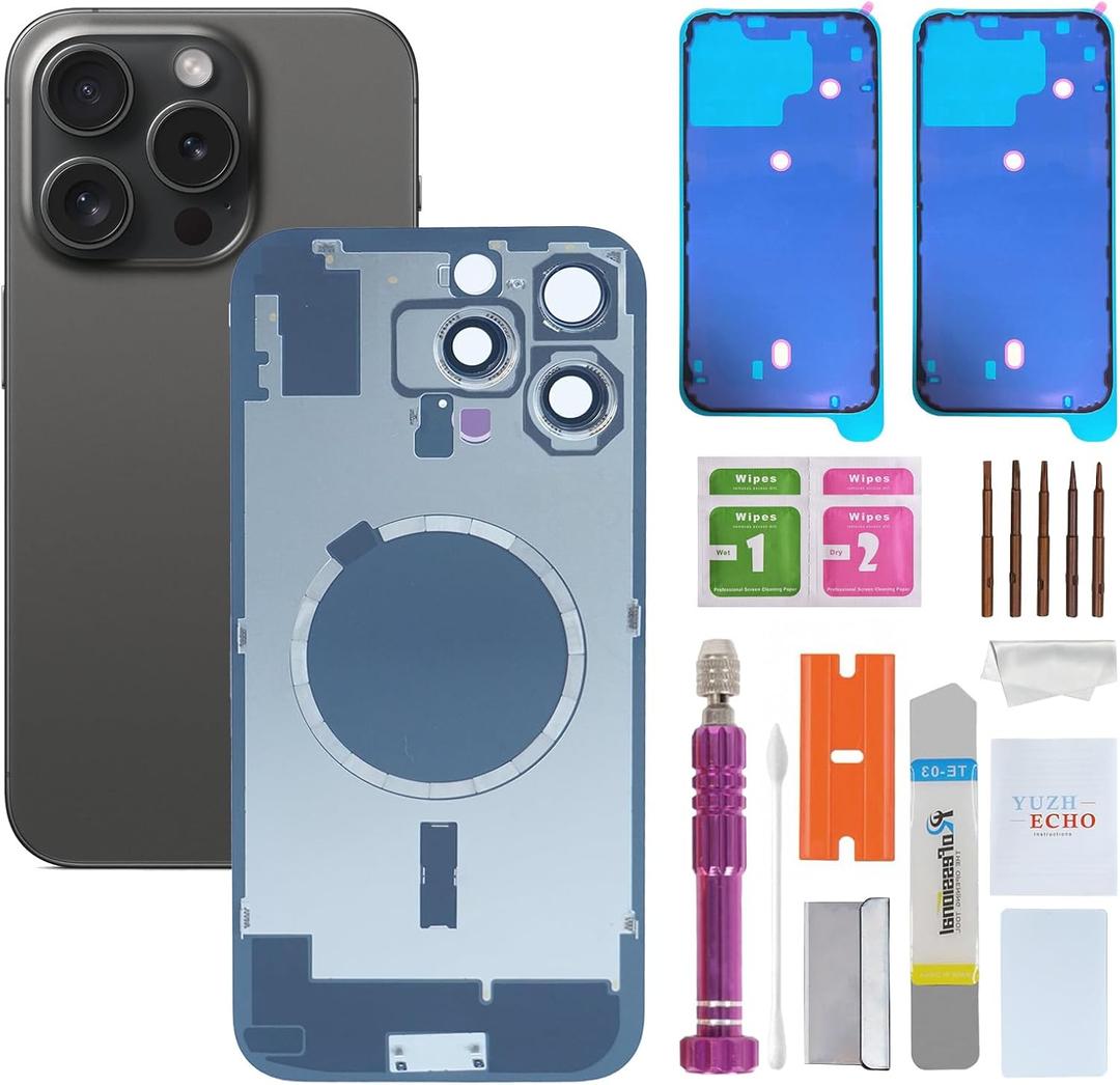 Back Glass Replacement for iPhone 16 Pro Max(6.9 inches,Black Titanium) Integrated Glass & Magnet & Metal Phase Ring Repair Tools are Included