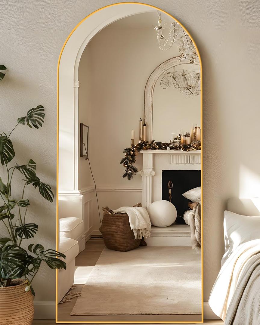 LadyNow Full Length Mirror, 58"x19" Arched Floor Mirror Freestanding, Floor Standing Full Body Mirror with Stand for Bedroom, Hanging Mounted for Living Room Cloakroom, Gold