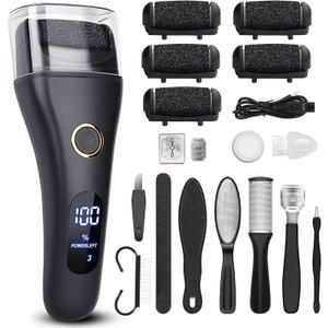 Electric Foot File Callus Remover for Feet - 6pcs Larger Grinding Head&3Speed, Pedicure Kit Foot Scrubber Deadskin Callus Remover, Foot Care Kit Pedicure Tools for Dead Skin Callus Hardskin Dry Cracks