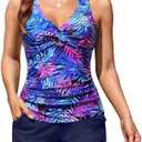 Women Tankini Swimsuit with Shorts - Two Piece Tummy Control Bathing Suit Twist Knot Swimwear 2025 with Pockets L