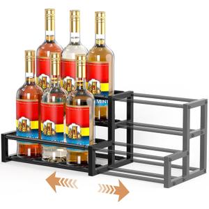 Expandable Coffee Syrup Organizer, Heavy Duty Syrup Rack Enlarged 6-12 Bottles Syrup Holder for Coffee Bar Accessories, Width Adjustable Space-Saving Storage Coffee Rack for Syrup, Liquor, Dressing
