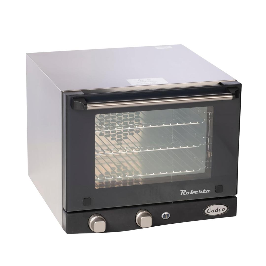 Cadco OV-003 Quarter-Size Commercial Countertop Convection Oven, 3 Pan Capacity, Manual Time & Temp Controls, Stainless Steel, 18-7/8" Wide, 120V, NSF & UL Certified