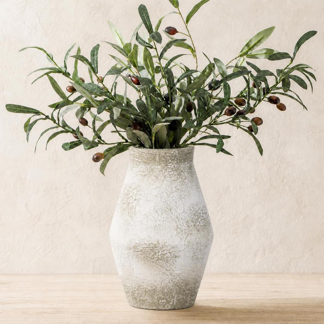 Rustic Ceramic Vase, Pottery Vases, 10 Inch | Short Farmhouse Decorative Vase for Living Room, Shelf, Table and Mantel Home Decor