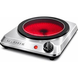 OVENTE Countertop Infrared Single Burner, 1000W Electric Hot Plate with 7 Ceramic Glass Cooktop, 5 Level Temperature Setting & Easy to Clean Base, Compact Stove for Home Dorm Office, Silver BGI101S