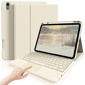 kenke for iPad 11/10th Gen Case with Keyboard 11/10.9 inch 2025 A16/2022, Detachable Wireless Bluetooth with Left Side Pencil Holder, Multi-Touch Trackpad Square Gray Keycaps (Cream