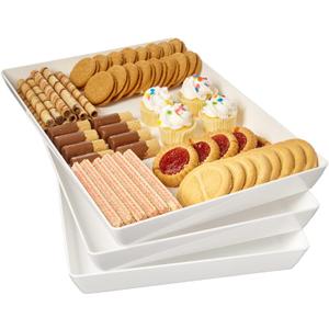 US Acrylic Avant White Plastic Serving Trays (Set of 3) 15 x 10 | Large Reusable Rectangular Party Platters | Serve Appetizers, Fruit, Veggies, & Desserts | BPA-Free & Made in USA