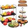 5 Pcs Wood Cupcake Stand Set, Wooden Dessert Table Display Trays 3 Tier Cupcake Tower Holder Round Rectangular Serving Tray Platter Cake Stand for Tea Party, Wedding, Birthday