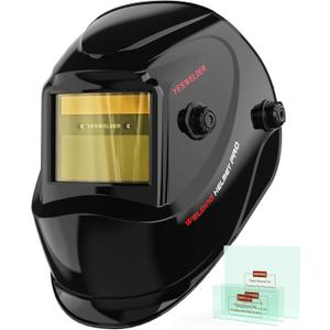 YESWELDER Auto Darkening Welding Helmet, Blue Light Blocking, 1/1/1/1 True Color Solar Powered Welding Hood with 2 Arc Sensors, Wide Shade 3.5/9-13 Welder Mask for TIG MIG ARC and Grind