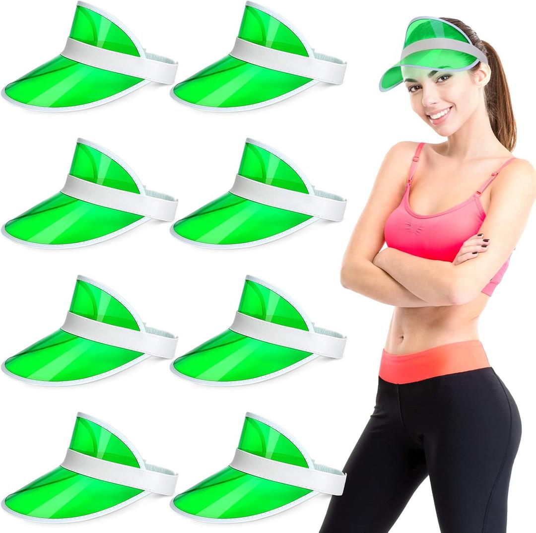 Tarpop 8 Pack Poker Visors Bulk Plastic Bingo Hat Dealer Casino Visors Clear Beach Sunhat for Women Party Outdoor (Green)