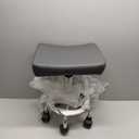 Square Rolling Stool with Footrest PU Leather Height Adjustable 360 Swivel Stool with Wheels Massage SPA Salon Stools Task Chair Desk Drafting Bedroom Vanity Stool (Grey)