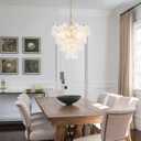18 Floral Chandelier Classic Gold Flower Glass Pendant Light for Living Dining Room Kitchen Bedroom, UL Listed