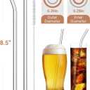 2 x Foogwee 20 Packs Reusable Glass Straws Set, 8.5'' x 10mm Clear Drinking Straws for Smoothies, Shakes, Coffee, Juice, Sodas, Milk, Tea, Cocktails, Set of 8 Straight and 8 Bent with 4 Cleaning Brushes
