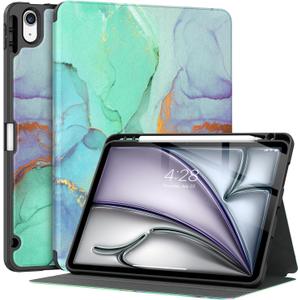 Supveco Case for iPad Air 11 Inch (M4 2026/M3 2025/M2 2024),iPad Air 5th/4th Generation 10.9 Inch 2022/2020 with Pencil Holder-[Auto Wake/Sleep],Premium Folio Stand Soft TPU Back Cover-Green Marble