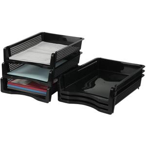 Stackable Paper Tray Set of 6, Black Plastic Letter Tray Basket