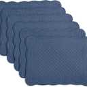 HOMBYS Quilted Placemats Set of 6 Washable-13x18 inches Rectangular Placemats for Kitchen Table-100% Cotton Fabric Rectangular Table Mats, (Sapphire Blue)