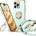 XYZ for iPhone 16 Pro Max Case with Stand, Phone Case with Double Ring Kickstand, Women Girls Bling Luxury Protective Case Heart for iPhone 16 Pro Max 6.9 inch, Green