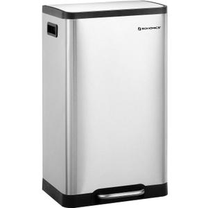 SONGMICS Trash Can, 12-Gallon Pedal Garbage Can, Stainless Steel Step Bin, Plastic Inner Bucket and Lid, Soft Closure, Fingerprint Proof, for Kitchen, Living Room, Silver ULTB007E01