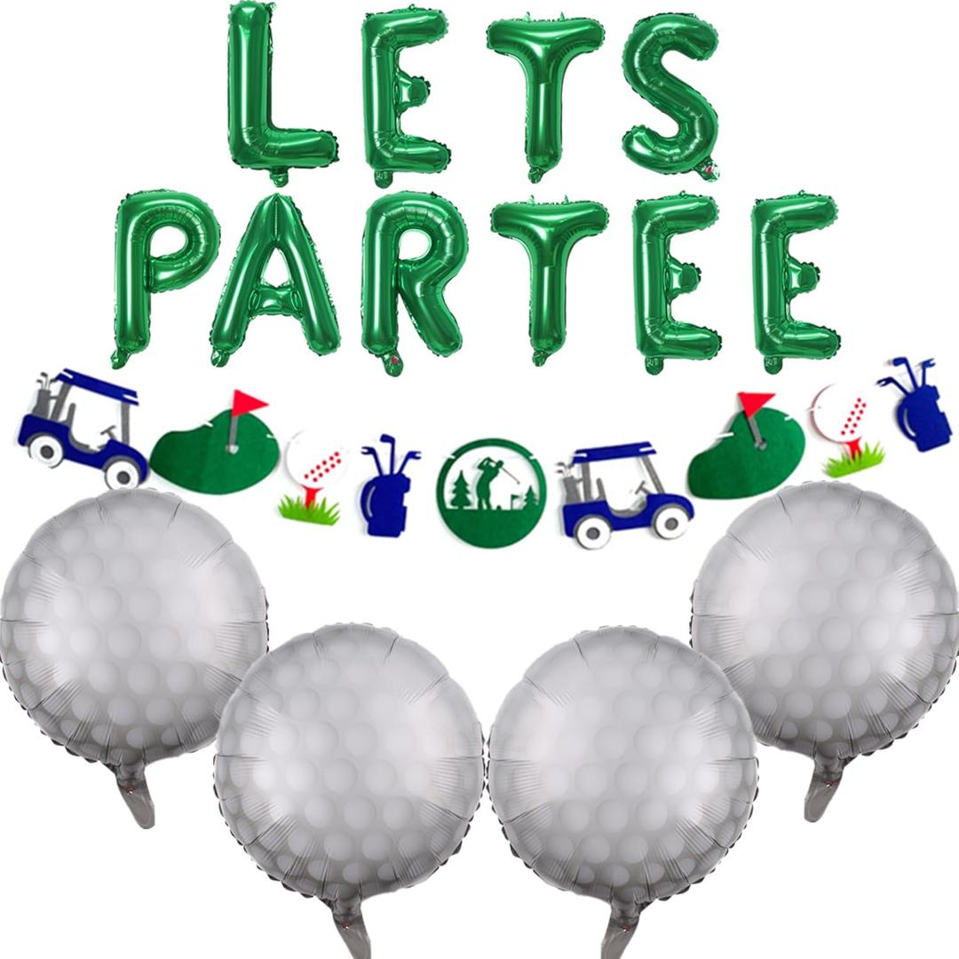 Let's Partee Golf Party Balloons Decorations Banner Men Boys Birthday Decoration Sport Themed Party Supplies Foil Mylar Golf Ball Balloons for Birthday Baby Shower Retirement Party (Green)