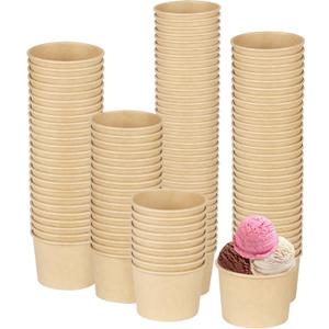 Ruisita 120 Packs Paper Ice Cream Cups 5 Ounce Disposable Soup Bowls Brown Dessert Bowls for Hot or Cold Food Party Supplies Treat Dessert Cups for Sundae Frozen Yogurt