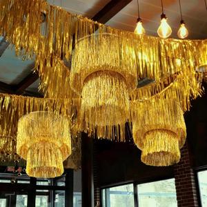 6 Pcs Graduation Party Decorations 1920s 2 Tier Tinsel Chandelier Foil Fringe Tassels Trim Shiny Hanging Ceiling Fringe Banners for 1920s Disco Birthday Grad Party Props(Gold)