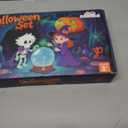 Witch Costume for Girls Aged 3-8 Years Halloween Light Up Skirt with Broom Hat Treat Bag Kids Toddler Girls Dress Up (Purple)