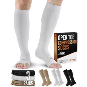 Doctor's Select 3 Pairs Copper Toeless Compression Socks Women & Men - 20-30 mmHg Open Toe Compression Socks Women, Knee High Black, White, Tan Compression Socks (XX-Large)