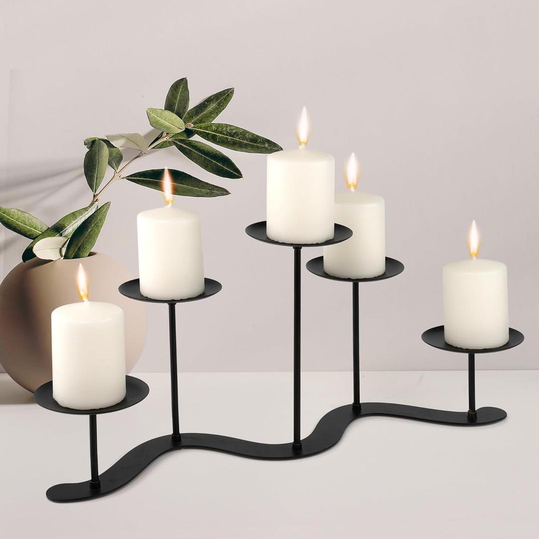 Fireplace Candle Holder for Home Decor: 17 inch Candle Stand for Indoor Dining Living Room - Black Metal Pillar Candelabra for Outdoor Wedding Party - Advent Halloween Christmas