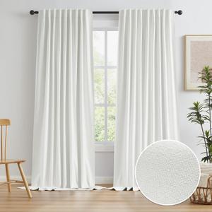Blackout Pleated Look Curtains 120 Inches Long 10 ft Length for Patio Sliding Door Living Room, 100% Light Blocking Linen Textured Curtains 72 Wide 2 PCs Back Tab Rod Pocket Hook Belt