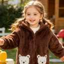 Toddler Winter Coat Fleece Zip up Hooded Bear Ears Warm Fuzzy Baby Kids Jacket Outerwear Sweater (Brown)