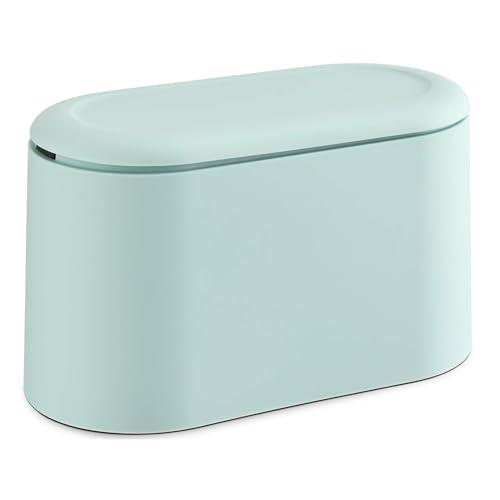 SUBEKYU 0.5 Gal Mini Countertop Trash Can with Lid for Desktop, Small Garbage Can for Office, Tiny Wastebasket, Plastic, Light Green