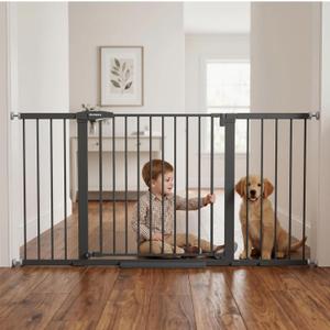 Mumeasy 36-63" Extra Wide Baby Gate for Stairs, 28.74" Walk Through Large Dog Gate for Doorways & Hallways, Auto Close Pet Gate Indoor, Pressure Mounted Child Wide Long Safety Gate for House, Black