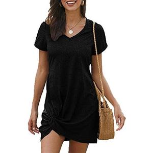 Locryz Women's Summer Twist Knot Tshirt Dresses Casual V Neck Short Sleeve Knot Dress, XL
