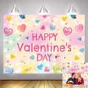 7x5ft Valentines Backdrop Kisses Hugs Love Conversation Hearts Photo Background for Valentines Party Decoration Pink Heart Sweethearts Candy Valentine's Day Family Party Banner