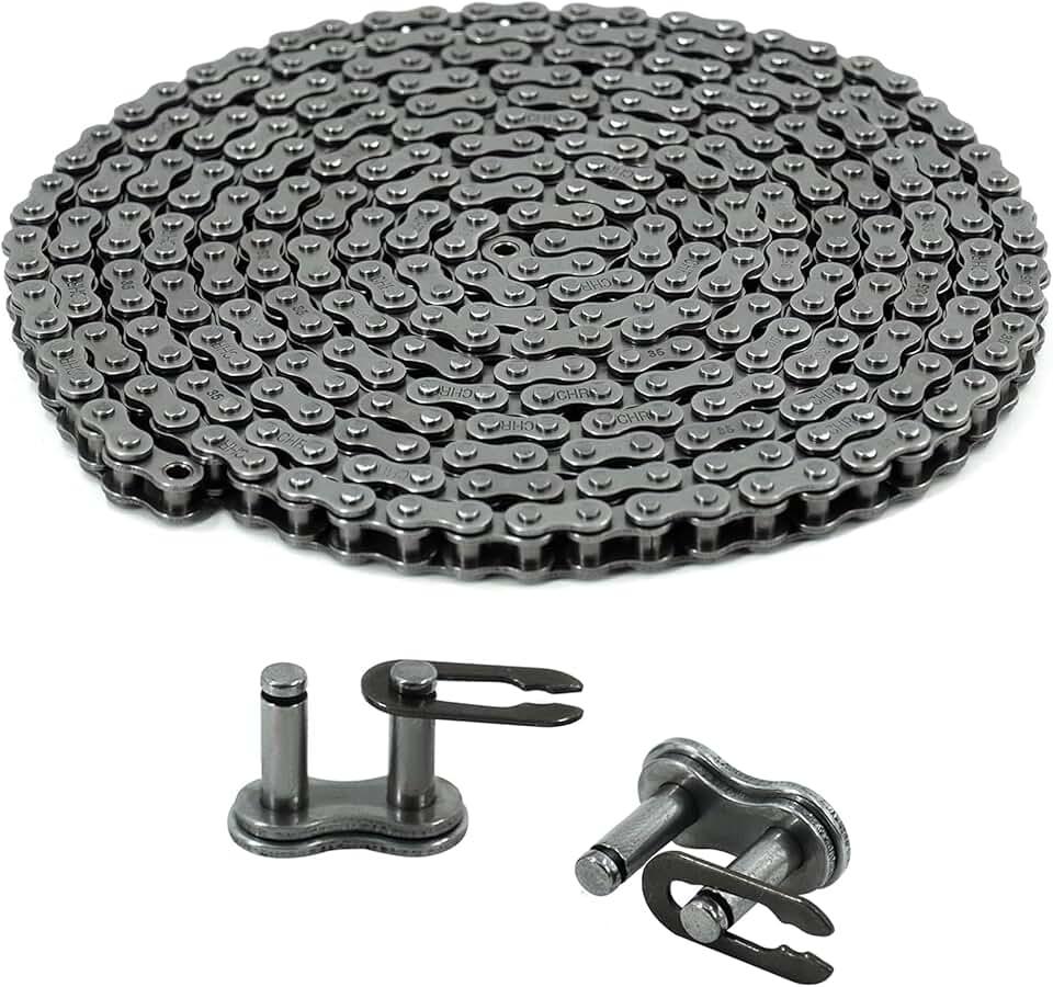 CHR #35 Roller Chain - 10FT | 319 Links + 2 Free Connecting Links | 3/8" Pitch Carbon Steel Chain | Industrial Chain for Bikes, Go-Karts, Bicycles & Machinery | ISO 9001-2000 Certified