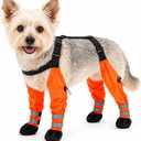 Dog Suspender Boots Waterproof, Breathable Dog Shoes Leggings for Small Dogs, Anti-Slip & Fall Paw Protector with Adjustable Strap, Dog Boots for Outdoor Walks Rain & Snow (Orange, S)