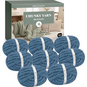 Mellobello Jumbo Chunky Yarn for Hand Knitting - Super Thick Chenille Chunky Yarn for Crocheting - Extra Soft Bulky Fluffy Blanket Big Yarn 8 Jumbo Pack (27yds,8 oz Each Skein) Teal