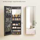SONGMICS Jewelry Cabinet Armoire Organizer with LED Lights, Wall-Mounted Storage Cabinet with Full-Length Frameless Mirror, Built-in Makeup Mirror, 2 Drawers, Lockable, Black UJJC013B01, 42.5-Inch with Built-in Lighted Mirror