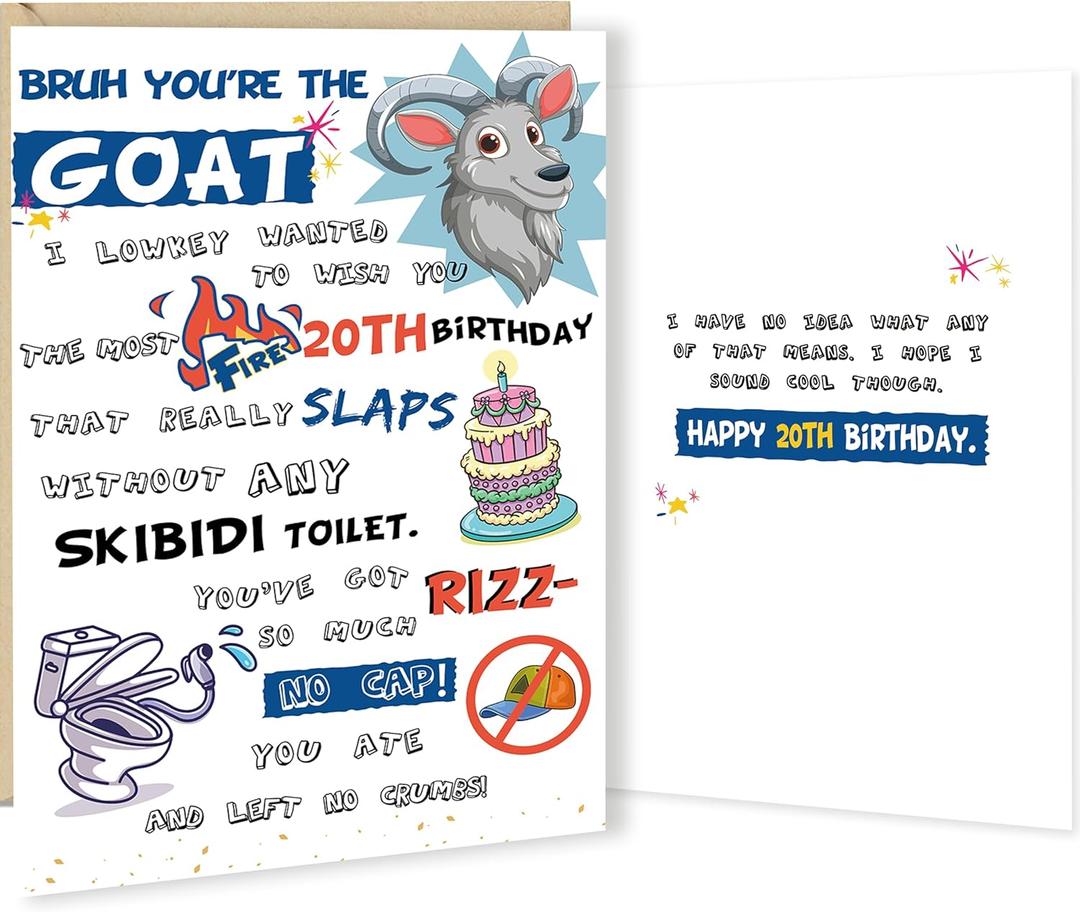 20th Birthday Card Gifts for Him Her Son Daughter, 20 Year Old Birthday Decorations for Male Female, Teenagers with Gen Z Slang Meme-Inspired Design